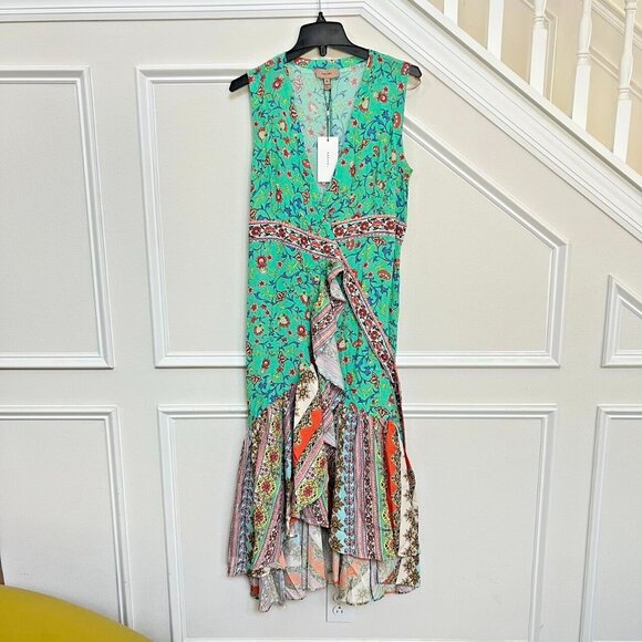 NWT ANTHROPOLOGIE Kachel Mixed Print Wrap Midi Dress - Assorted, Size 10 - Picture 2 of 11